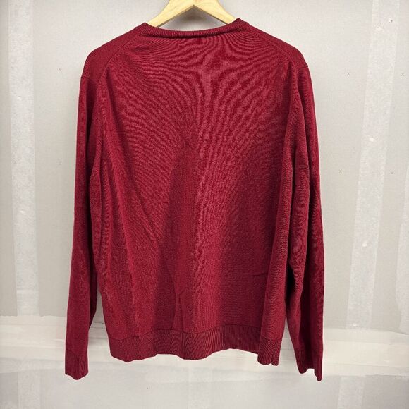 Vintage Eddie Bauer Cotton Cashmere Mens Sweater Size Large Red V-Neck Pullover - Picture 2 of 4